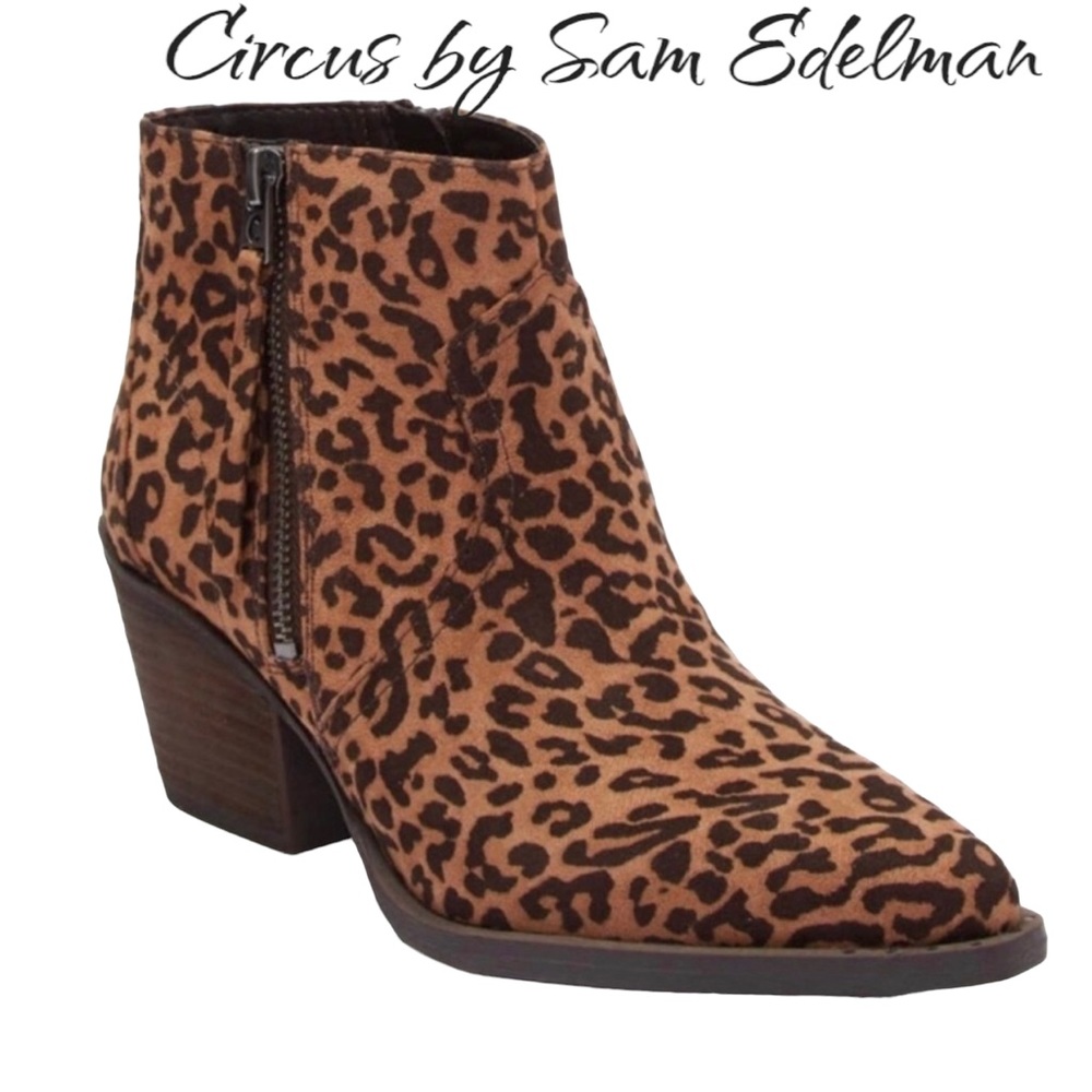 Circus 🎪 by Sam Edelman Leopard 🐆 Print Western Bootie Sz 8M Brand New